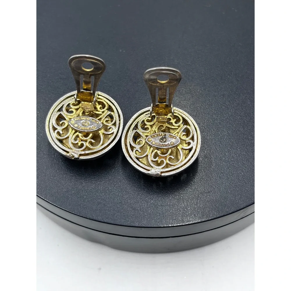 Chanel by Rubecanel of Paris Logo Clip On Goldtone Murano Glass Earrings